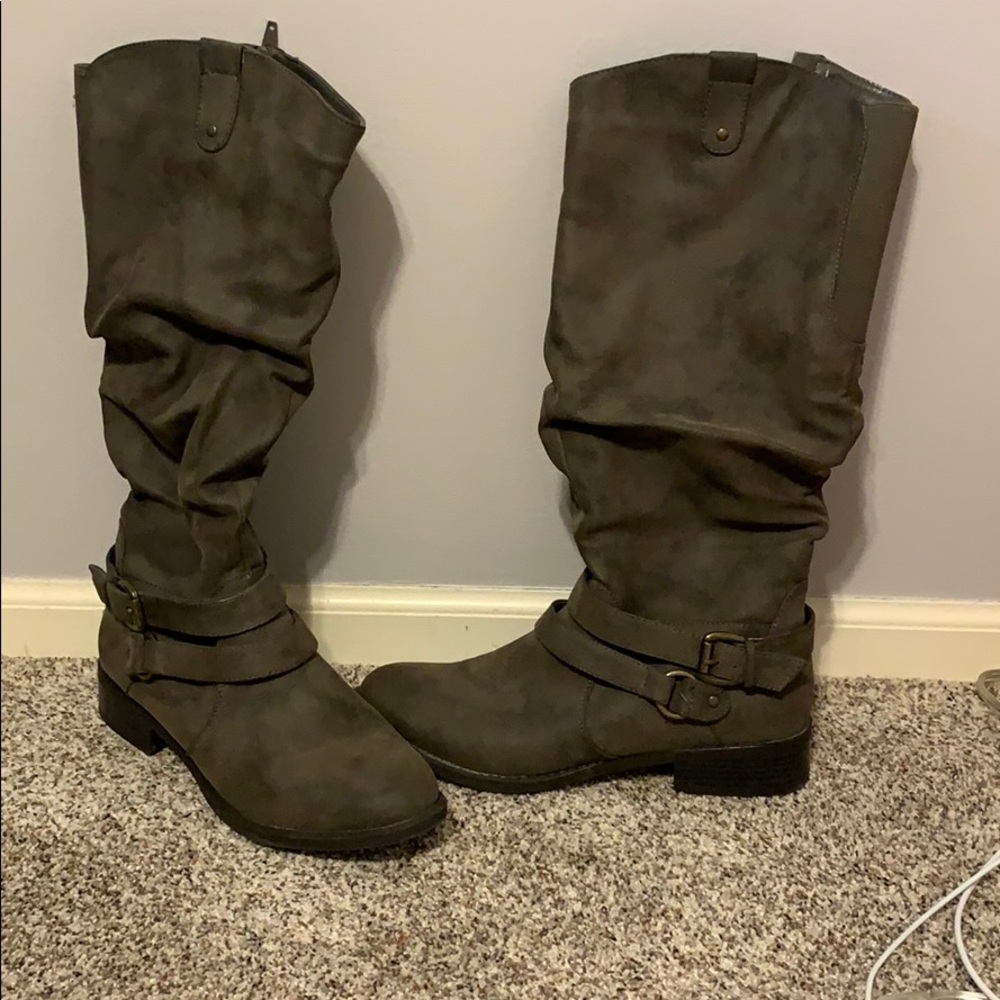 Grey below the knee boots